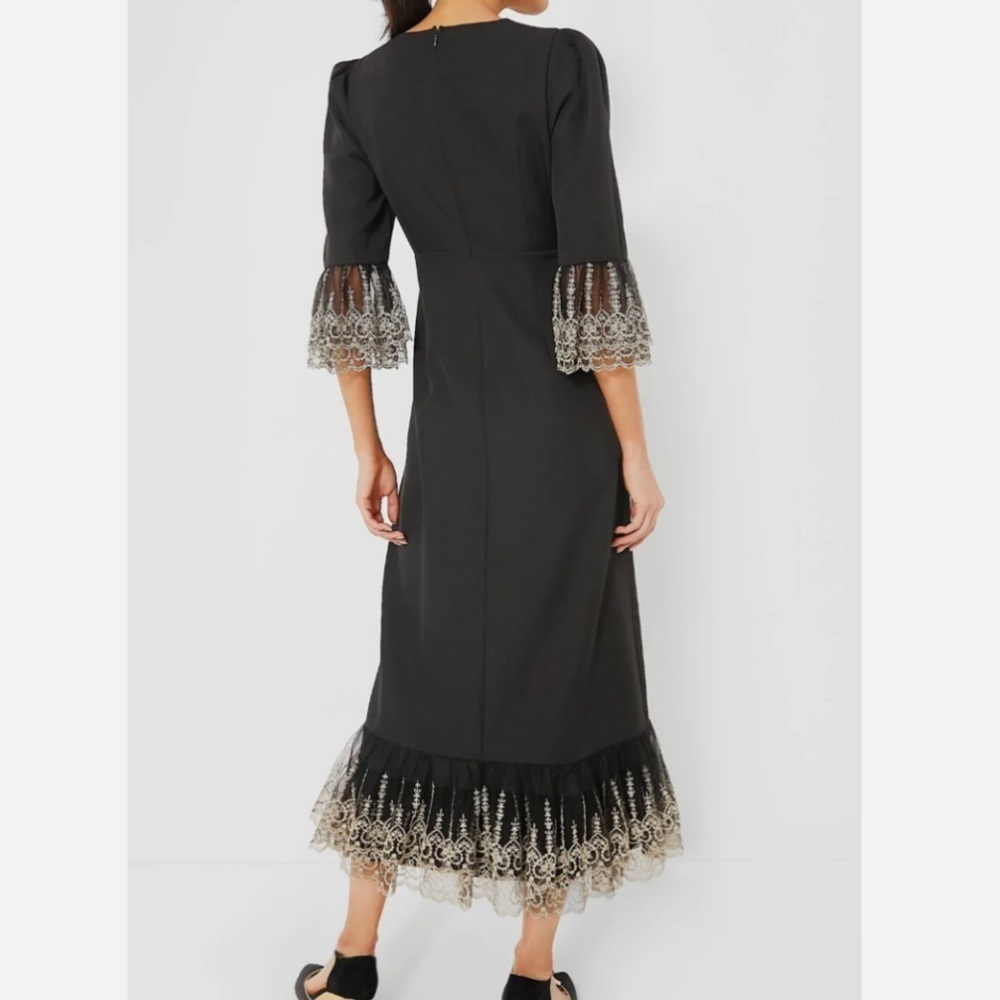 NEW Pomander Place Midi Dress Women’s M Black w/Gold Lace Formal Wedding Guest - Picture 2 of 8